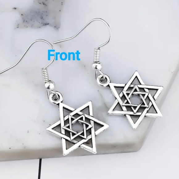Stacked Hexagram / Star of David Dangle Earrings  silvery or golden   <Fashion> - Picture 2 of 8